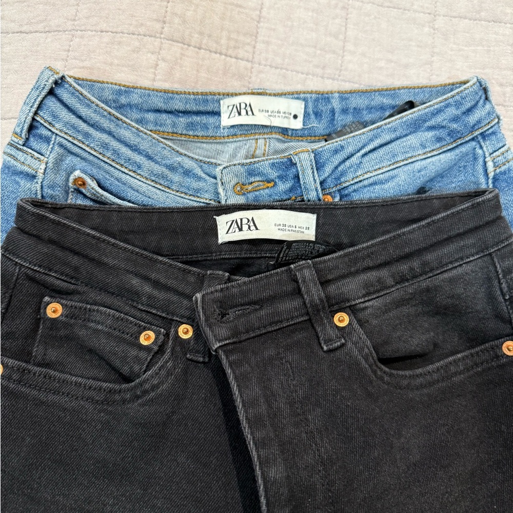 2 in 1 ZARA High Waisted super slim JEANS Black and blue denim.